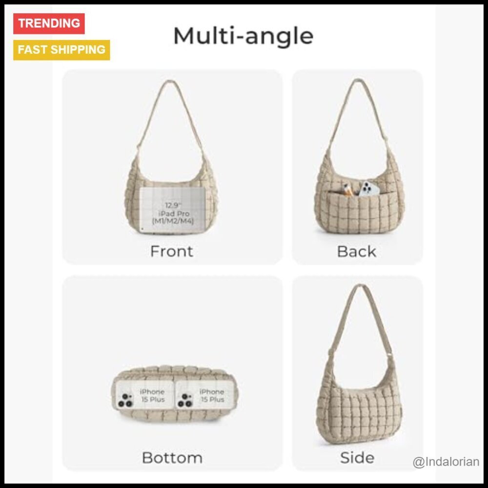 Quilted Puffy Hobo Crossbody Bag Adjustable Strap Chic Fluffy Shoulder Handbag - Picture 5 of 7